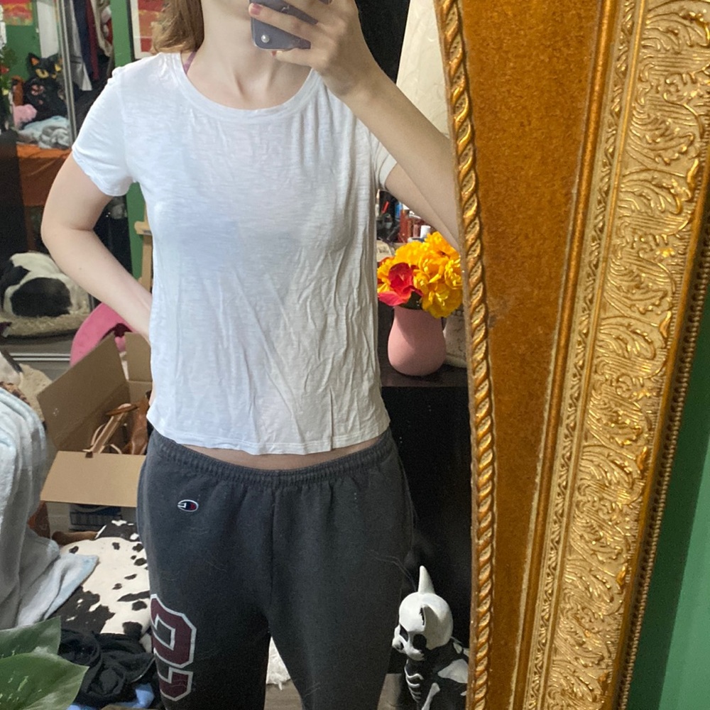 White heathered Aerie crop tee shirt